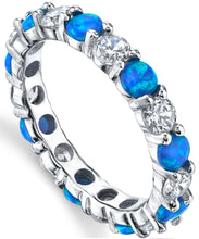 Women's Sterling Silver 925 Blue Fire Created Opal Cubic Zirconia Eternity Ring Wedding 3.5MM