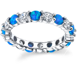 Women's Sterling Silver 925 Blue Fire Created Opal Cubic Zirconia Eternity Ring Wedding 3.5MM
