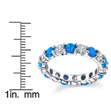 Women's Sterling Silver 925 Blue Fire Created Opal Cubic Zirconia Eternity Ring Wedding 3.5MM
