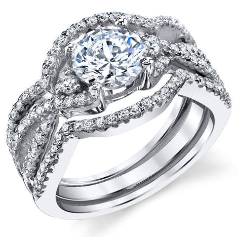 Women's 3Pc Sterling Silver Engagement Bridal Set 1.25Ct Round Cubic Zirconia