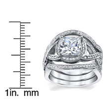 Women's 3Pc Sterling Silver Engagement Ring Bands Bridal set 2 Carat Princess-Cut Cubic Zirconia