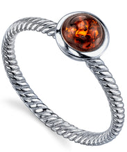 Women's Sterling Silver Baltic Amber Ring Cognac Cabochon Twisted Design 5-9