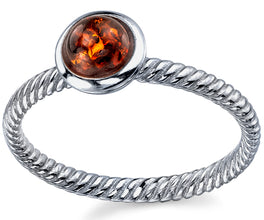 Women's Sterling Silver Baltic Amber Ring Cognac Cabochon Twisted Design 5-9