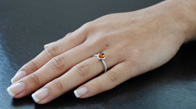 Women's Sterling Silver Baltic Amber Ring Cognac Cabochon Twisted Design 5-9