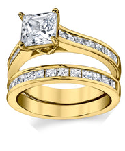 Women's Gold Tone Over Solid Sterling Silver Princess Cut Bridal Set Engagement Wedding Ring Bands Cubic Zirconia