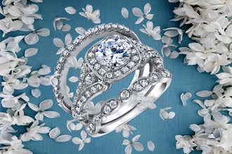 Women's Sterling Silver 925 Vintage Engagement Rings Wedding Bridal Set Round-cut Cubic Zirconia 3pcs