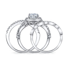 Women's Sterling Silver 925 Vintage Engagement Rings Wedding Bridal Set Round-cut Cubic Zirconia 3pcs