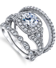 Women's Sterling Silver 925 Vintage Engagement Rings Wedding Bridal Set Round-cut Cubic Zirconia 3pcs