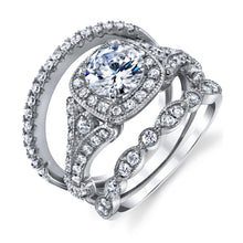 Women's Sterling Silver 925 Vintage Engagement Rings Wedding Bridal Set Round-cut Cubic Zirconia 3pcs