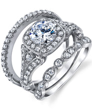 Women's Sterling Silver 925 Vintage Engagement Rings Wedding Bridal Set Round-cut Cubic Zirconia 3pcs