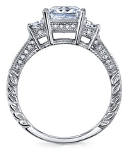 Women's Sterling Silver 925 Vintage 3ct Princess-cut Cubic Zirconia Wedding Engagement Ring Band