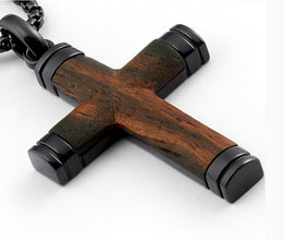 Real Santos Wood Cross Necklace Pendant Black 24