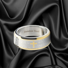 Men's Lord's Prayer Ring Christian Cross Stainless Steel 8MM Goldtone Sizes 7-12