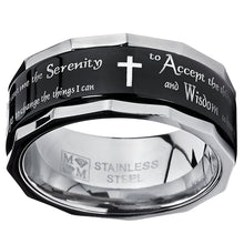 Men's Black Stainless Steel Cross Serenity Prayer Fidget Spinner Ring 9MM Anxiety Stress Relief