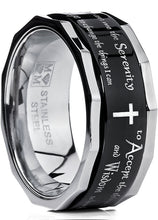 Men's Black Stainless Steel Cross Serenity Prayer Fidget Spinner Ring 9MM Anxiety Stress Relief