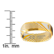 Men's Women's REAL Forged Damascus Steel Ring, Square Gold Tone Comfort Fit Band 6mm