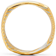 Men's Women's REAL Forged Damascus Steel Ring, Square Gold Tone Comfort Fit Band 6mm