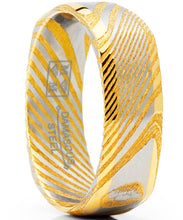 Men's Women's REAL Forged Damascus Steel Ring, Square Gold Tone Comfort Fit Band 6mm