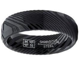 Men's REAL Forged Damascus Steel Ring, Black Comfort Fit Band 6mm
