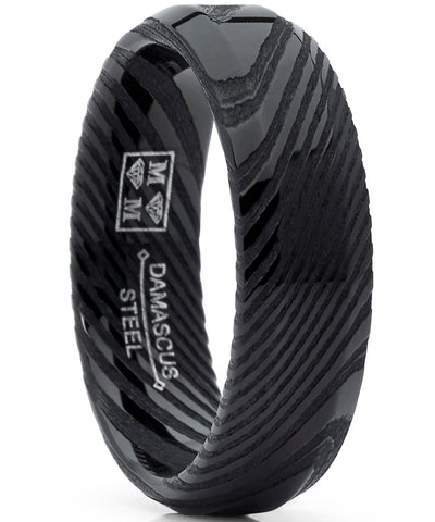 Men's REAL Forged Damascus Steel Ring, Black Comfort Fit Band 6mm