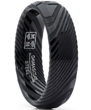 Men's REAL Forged Damascus Steel Ring, Black Comfort Fit Band 6mm