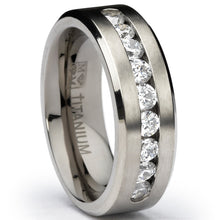 8 MM Men's Titanium ring wedding band with 9 large Channel Set Cubic Zirconia CZ sizes 6 to 15