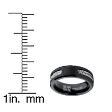 Men's Black Titanium ring Wedding band with Stainless Steel Cables sizes 7 to 12