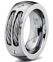8MM Men's Titanium Ring Wedding Band with Stainless Steel Cables and Screw Design Sizes 7 to 13
