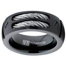 8MM Men's Black Titanium Ring Wedding Band with Stainless Steel Cables and Screw Design Sizes 7 to 13
