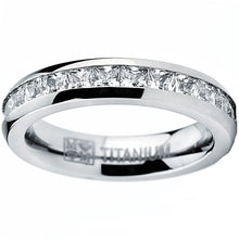 Women's 4MM High Polish Princess Cut Ladies Eternity Titanium Ring Wedding CZ Sizes 4-11