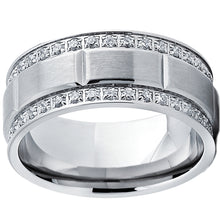 9MM Men's Titanium Wedding Band Ring with Double Row Cubic Zirconia, Comfort Fit Sizes 8 to 12
