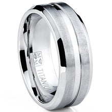 Men's Grooved Titanium Ring, Wedding Engagement Band, 8MM Comfort Fit Sizes 7 to 13
