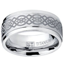 Men's Titanium Wedding Band Ring with Laser Etched Celtic Design, 9mm Comfort Fit, Sizes 7 to 13