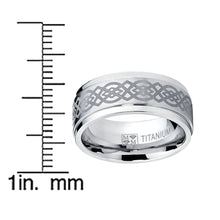 Men's Titanium Wedding Band Ring with Laser Etched Celtic Design, 9mm Comfort Fit, Sizes 7 to 13