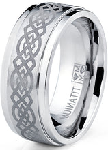 Men's Titanium Wedding Band Ring with Laser Etched Celtic Design, 9mm Comfort Fit, Sizes 7 to 13