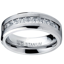 Titanium Men's .9Ct Wedding Band Engagement Ring 9 large Princess Cut Cubic Zirconia