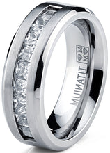 Titanium Men's .9Ct Wedding Band Engagement Ring 9 large Princess Cut Cubic Zirconia