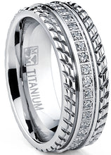 Men's Titanium Wedding Band, Engagement Eternity ring, Chevron design, Cubic Zirconia CZ Ring