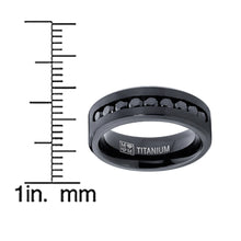 Men's Black Titanium Ring Wedding Engagement Band With 9 Large Channel Set Black CZ, 8mm