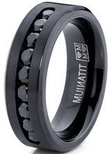 Men's Black Titanium Ring Wedding Engagement Band With 9 Large Channel Set Black CZ, 8mm