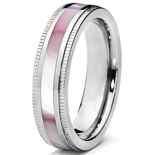Titanium Women's Pink Hues Mother of Pearl Inlaid Band Ring, Comfort Fit, 5mm Sizes 5 to 9