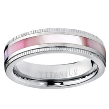 Titanium Women's Pink Hues Mother of Pearl Inlaid Band Ring, Comfort Fit, 5mm Sizes 5 to 9