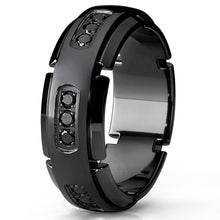8MM Men's Black Titanium Wedding Band Ring with Black Cubic Zirconia CZ