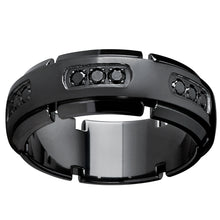 8MM Men's Black Titanium Wedding Band Ring with Black Cubic Zirconia CZ
