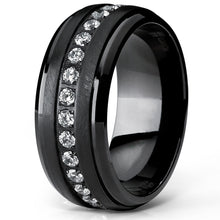 Black Titanium Men's Eternity Wedding Band Ring with Clear Round Cubic Zirconia 9mm