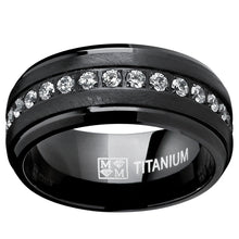 Black Titanium Men's Eternity Wedding Band Ring with Clear Round Cubic Zirconia 9mm