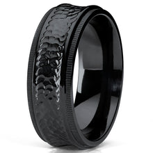 8MM Black Hammered Titanium Wedding Band Ring with Milgrain Edges, Comfort Fit