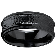 8MM Black Hammered Titanium Wedding Band Ring with Milgrain Edges, Comfort Fit