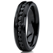 6MM Black Womens Eternity Titanium Ring Wedding Band W/ Black Cubic Zirconia