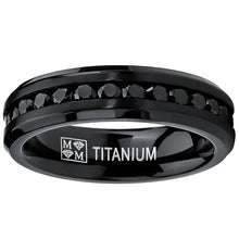 6MM Black Womens Eternity Titanium Ring Wedding Band W/ Black Cubic Zirconia